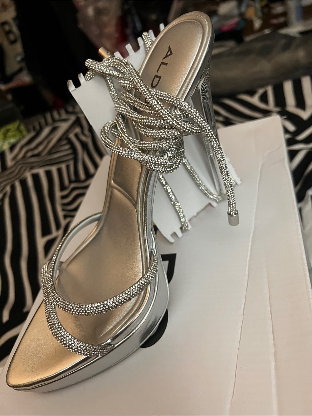 ALDO Silver Crystal-Strap Stiletto Sandals - Picture 4 of 6